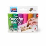 TINTA GUACHE BASTAO 6 CORES TONS METALICOS KAZ